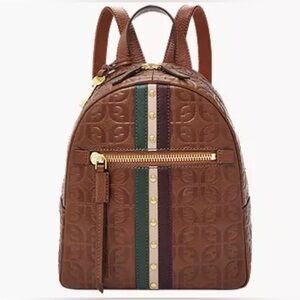 Pre-Owned Brown Fossil Megan Leather Backpack with Multicolor Stripes